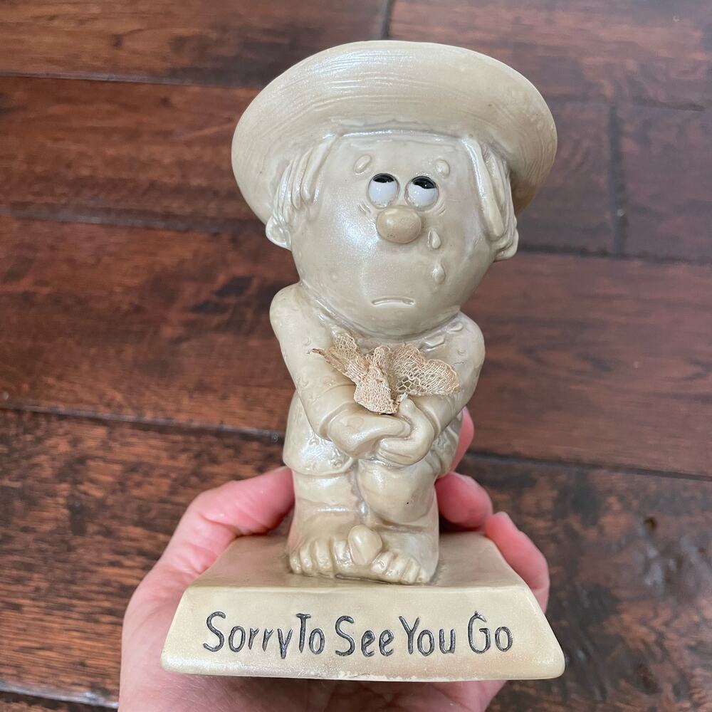 Vintage Russ Figurine Sorry To See You Go 1970s Kitschy Whimsical USA Resin?